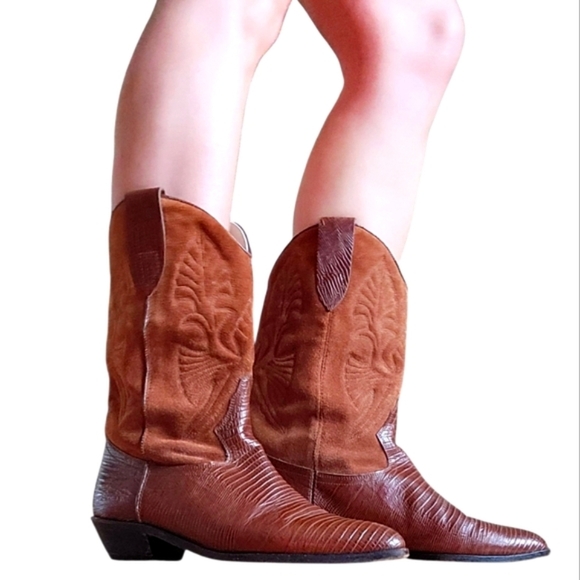 Vintage Brass Plum Cowboy Cowgirl western boots Snake Suede Sz.10 - Picture 1 of 11